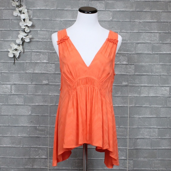 Anthro Maeve Bretta Gathered Tank Top Orange M - Picture 3 of 11